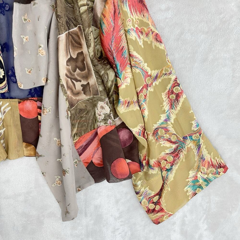 Vtg Sterling Styles Kimono Cardigan One Size Patchwork ArtSilk Sheer Whimsygoth - Picture 2 of 12